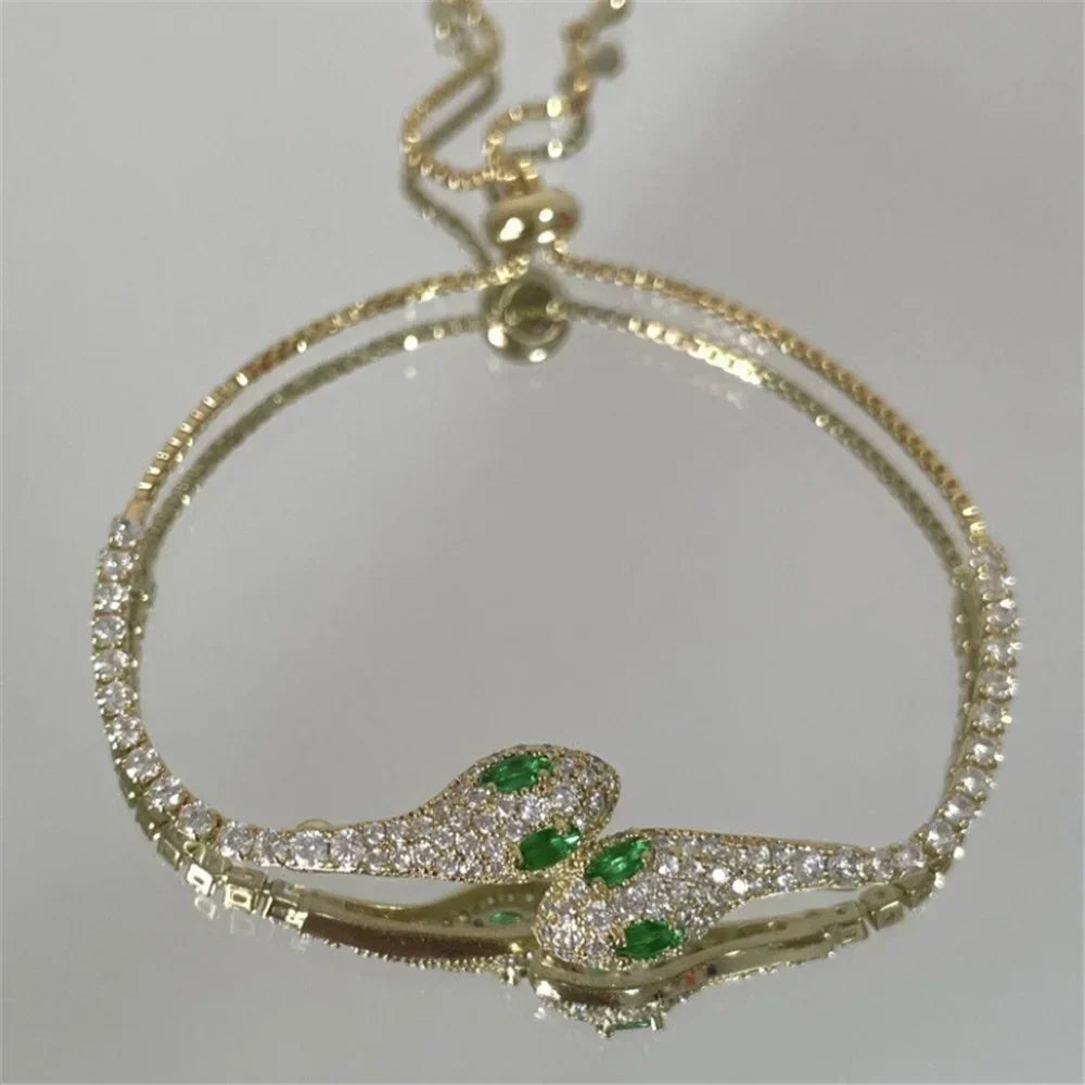 Sparkling Zircon Adjustable Snake Chain Bracelet