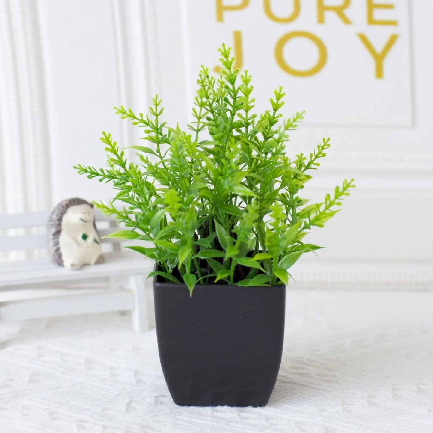 Small Realistic Eucalyptus Plant in Black Planter