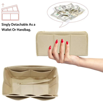 Premium Felt Handbag Organizer Insert with Zipper Pockets - Yeezlab
