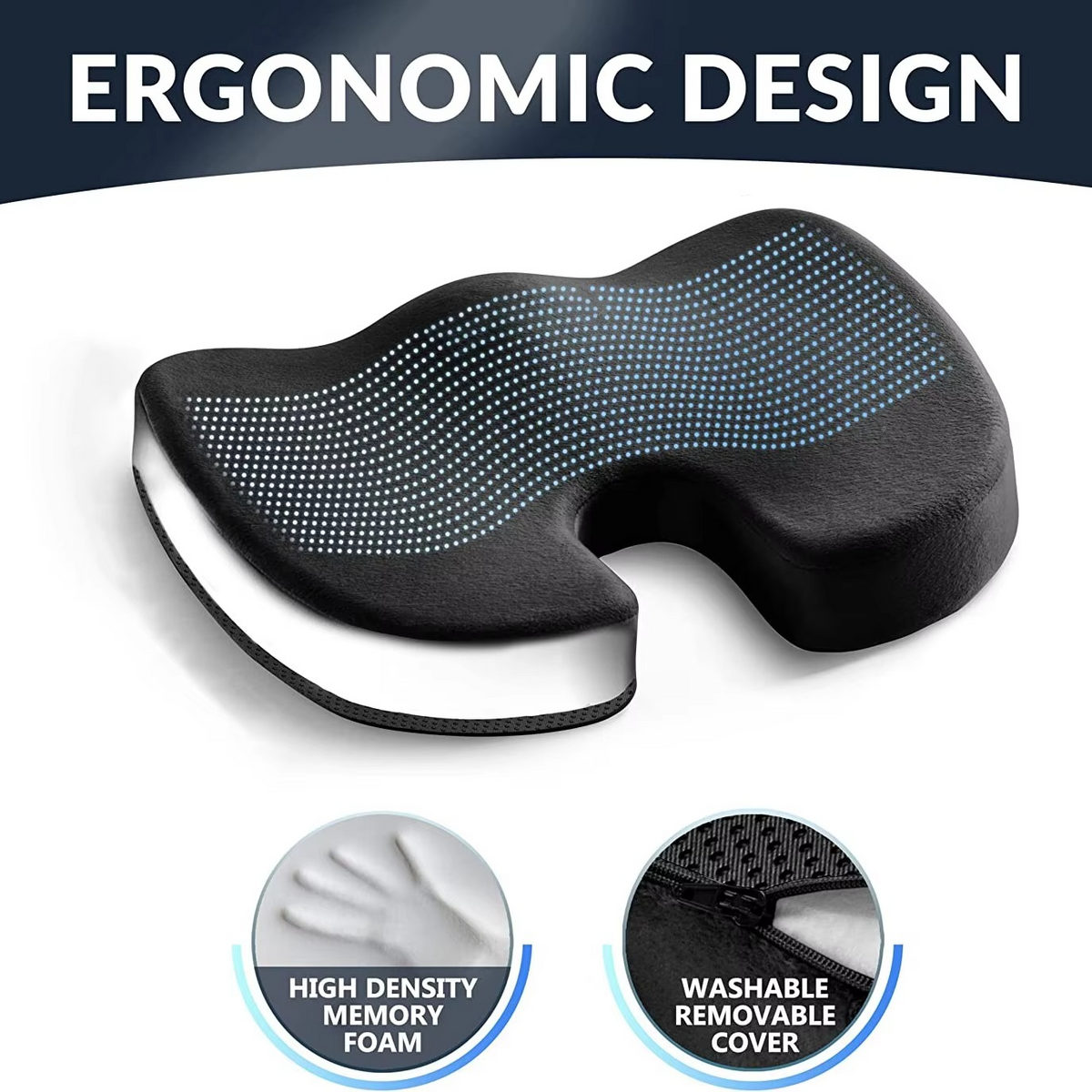 Comfortable Memory Foam Seat Cushion with Grip Bottom