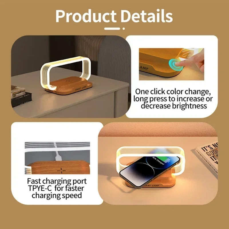 Modern Wooden LED Desk Lamp with Wireless Charging