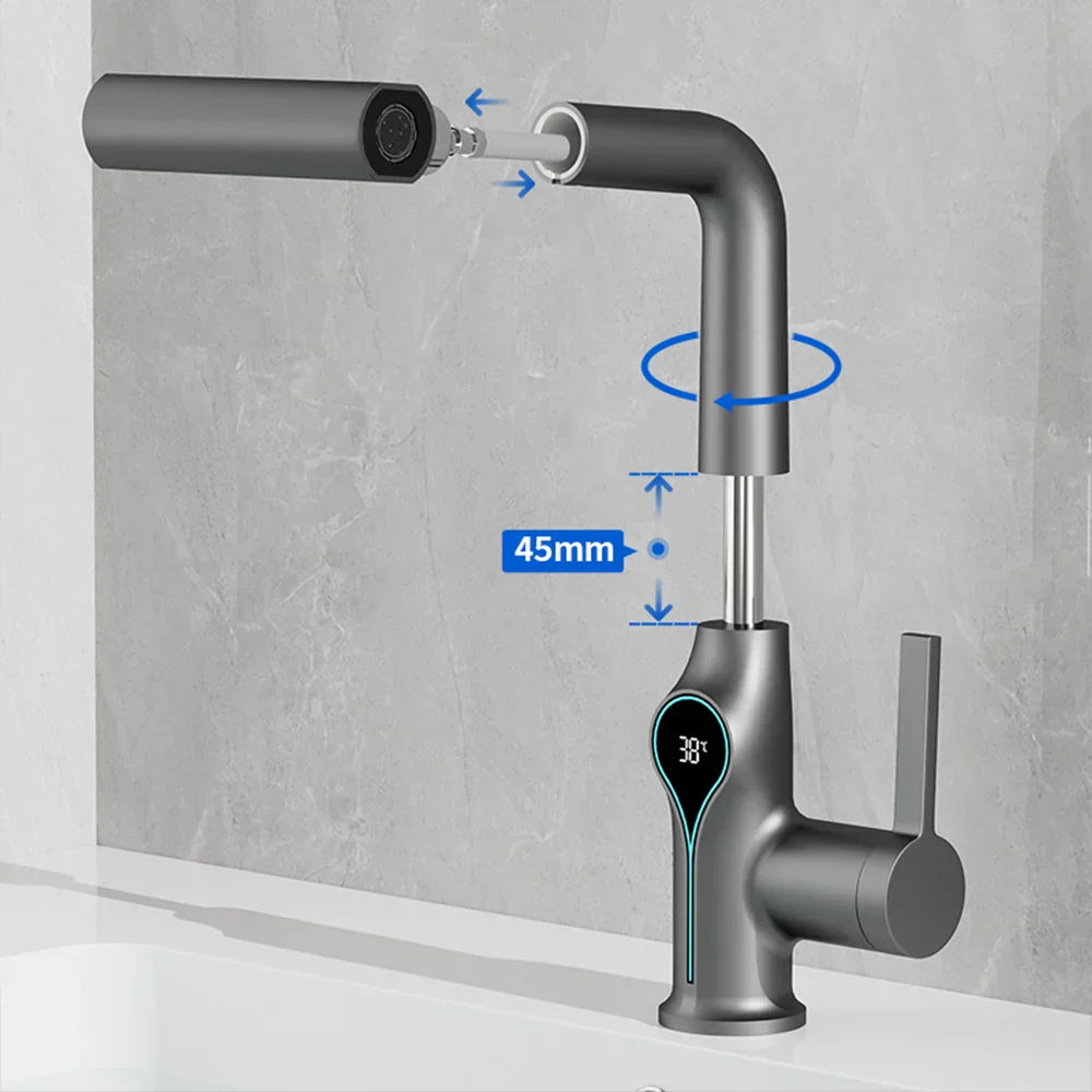 Modern Faucet with LED Temp Display and Spray Nozzle