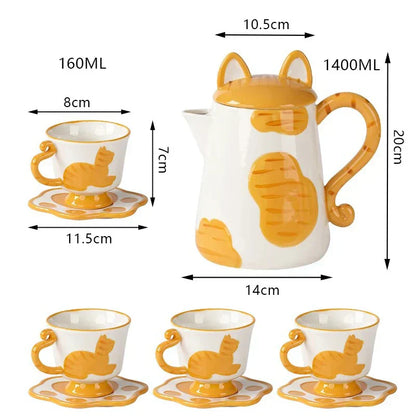 Vibrant Kitty Artisan Ceramic Coffee Tea Set - Yeezlab