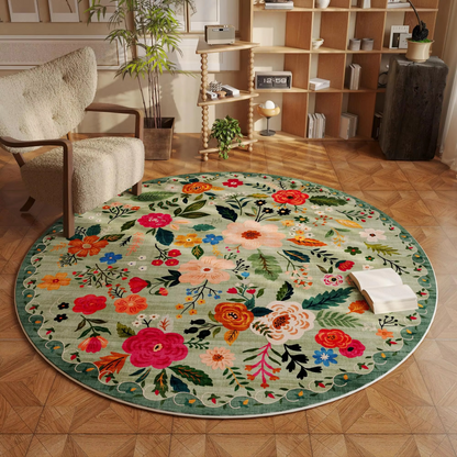 Soft Beige Round Area Rug with Non Slip Backing