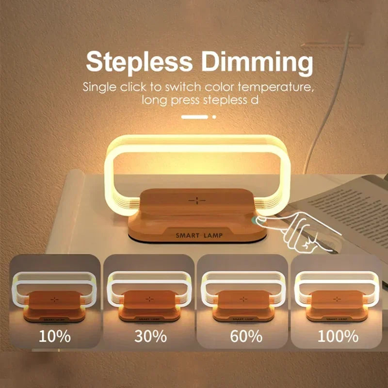Modern Wooden LED Desk Lamp with Wireless Charging