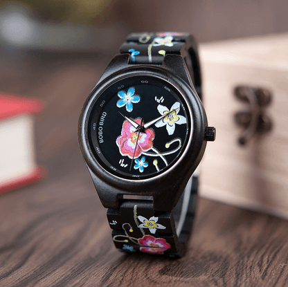 Natural Bamboo Wooden Ladies Watch with Sewn Strap
