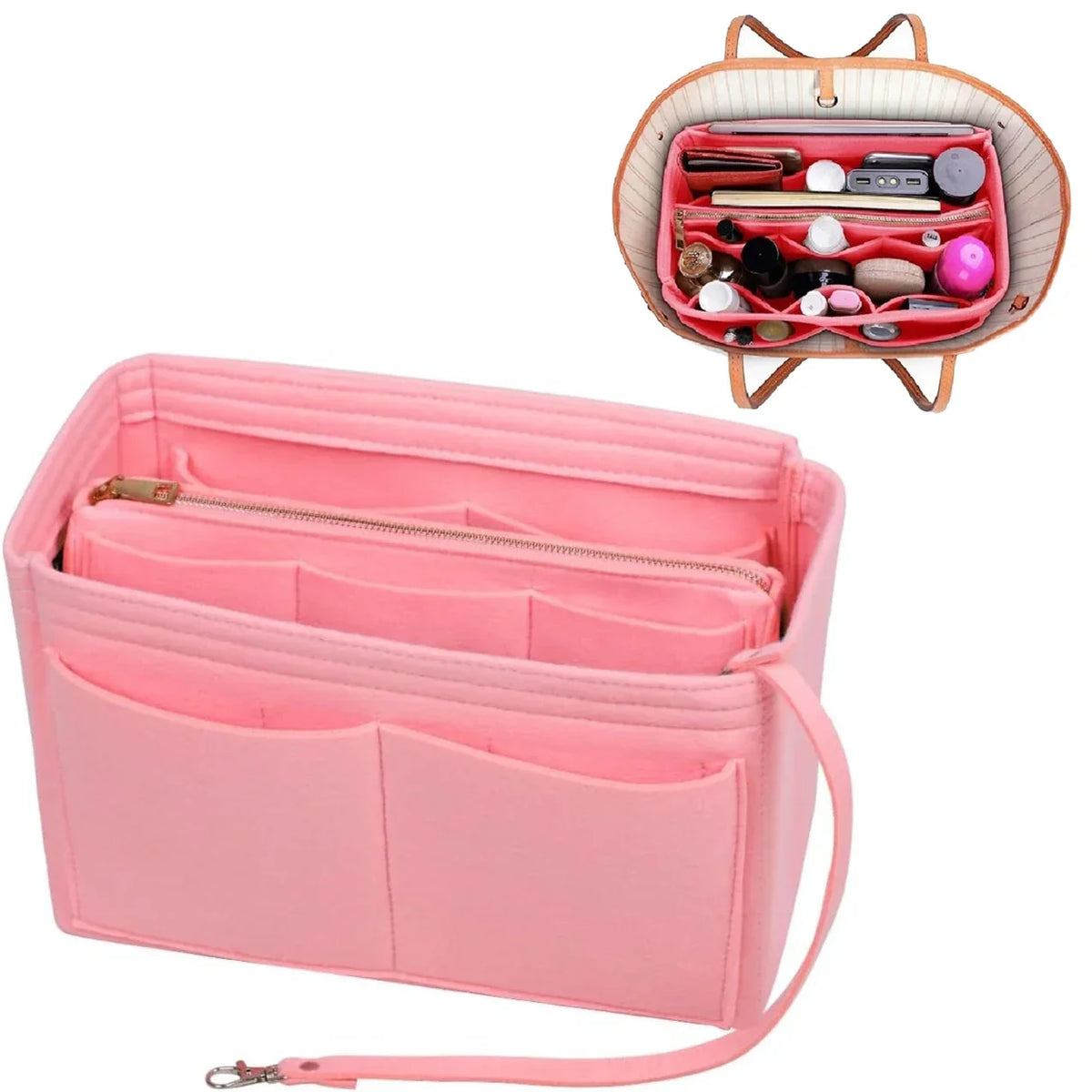Premium Felt Handbag Organizer Insert with Zipper Pockets