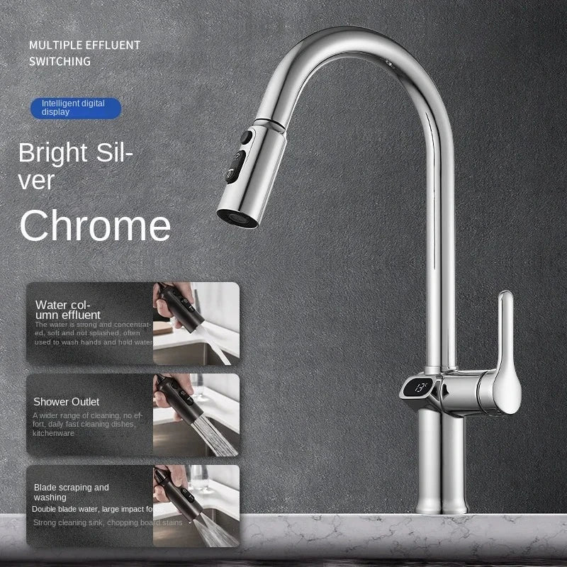 Smart Kitchen Faucet with Touch Screen and Rotating Spout