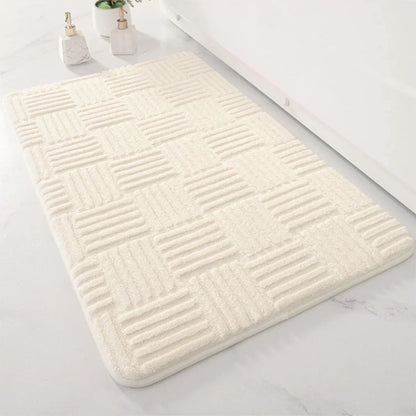 Plush Striped Bathroom Mat with Grip and Quick Dry Technology