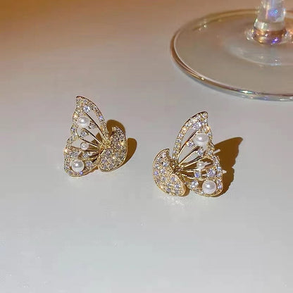 Sparkly Crystal Korean Butterfly Fashion Earrings