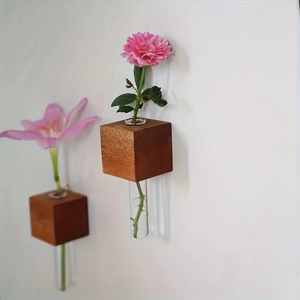 Natural Wood Floral Tube Vase