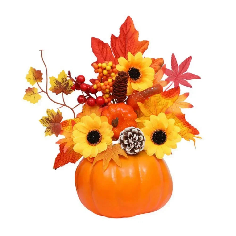 Fall Decorative Pumpkin with Silk Flowers
