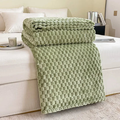 Plush Checked Blanket Soft Warm Throw for Home