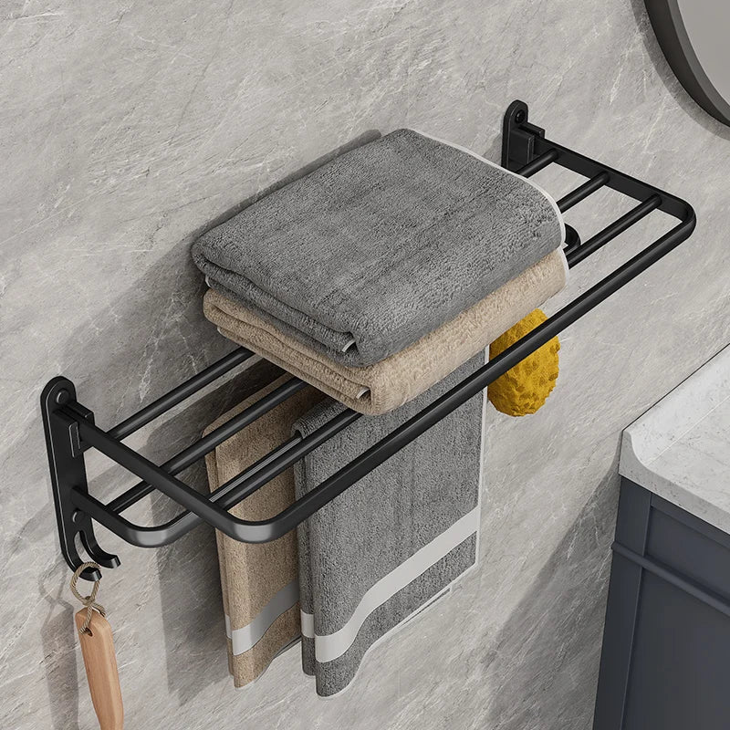 Compact Black Wall Mounted Bathroom Towel Rack