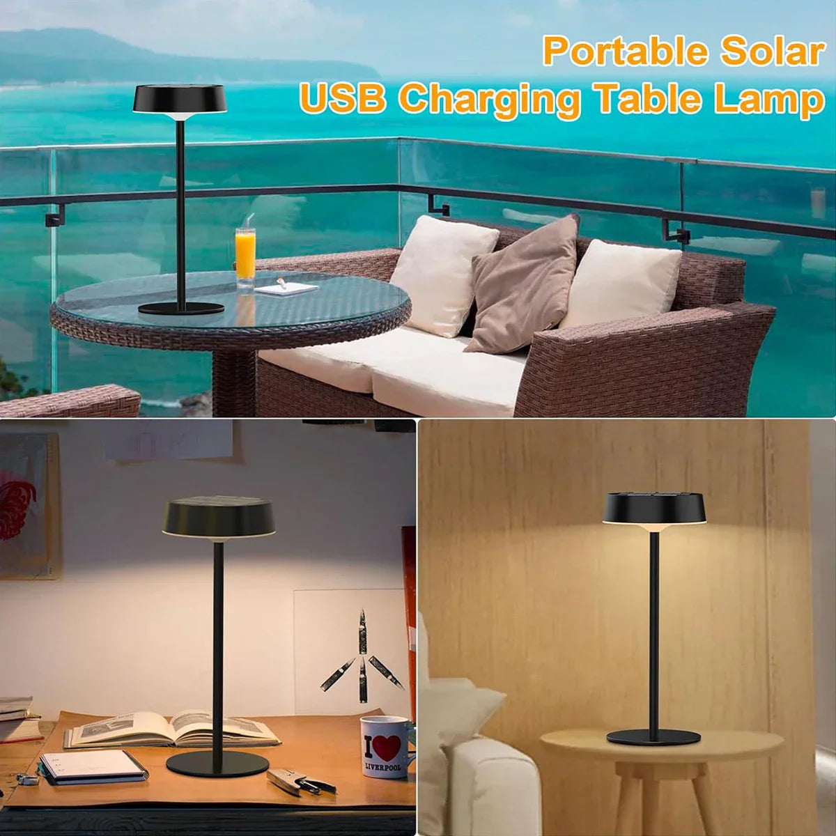 Rechargeable Solar Table Lamp LED, Waterproof and Dimmable