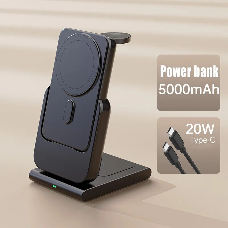 Compact 3in1 Wireless Fast Charging Power Bank Dock