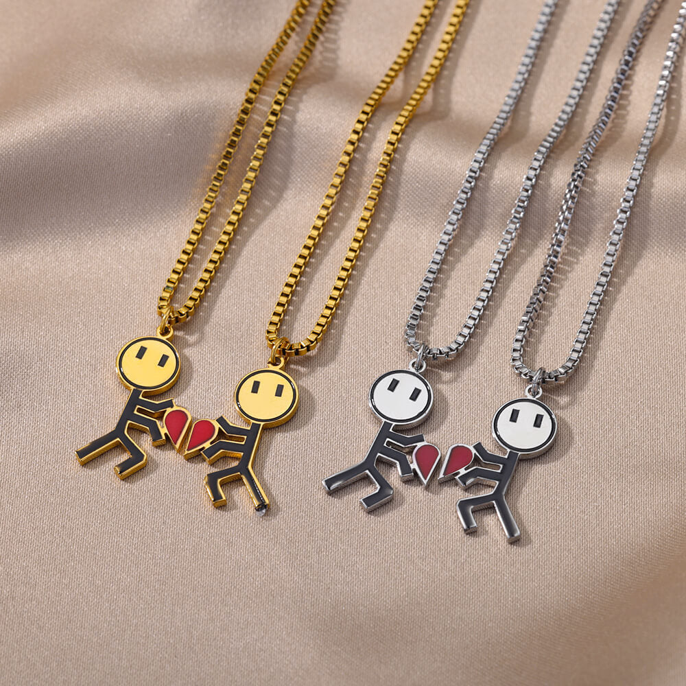 Cute Couple Heart Pendant Necklace Set