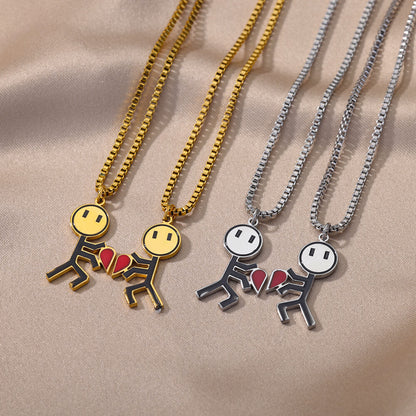 Cute Couple Heart Pendant Necklace Set