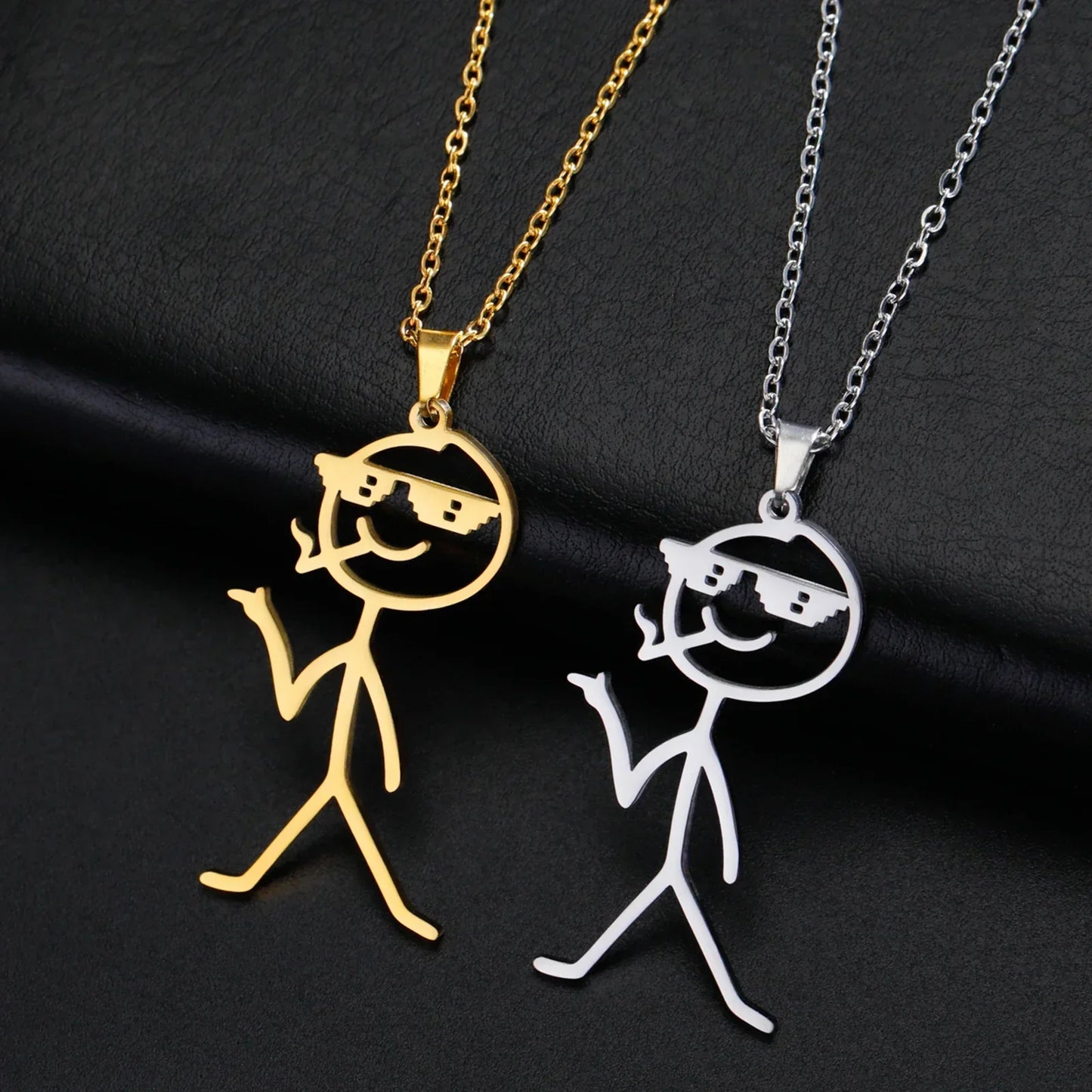Fun Edgy Middle Finger Stick Figure Necklace