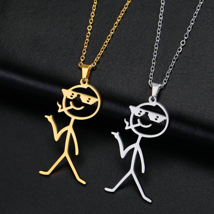 Fun Edgy Middle Finger Stick Figure Necklace