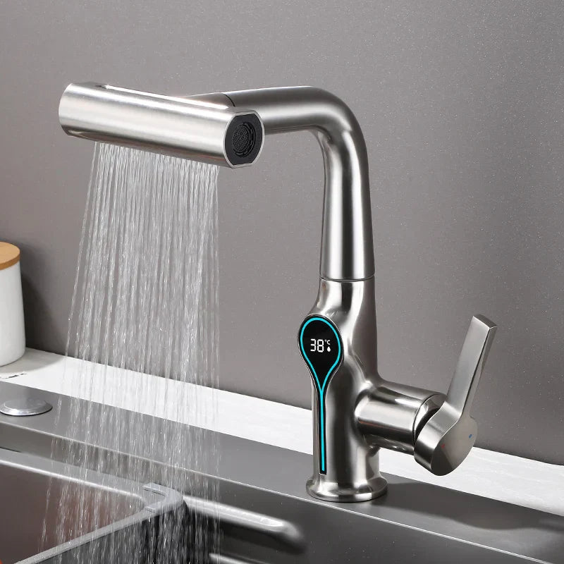 Modern Faucet with LED Temp Display and Spray Nozzle
