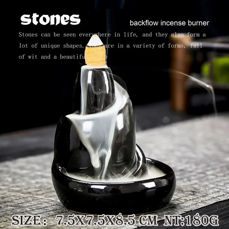 Dark Grey Ceramic Waterfall Incense Burner