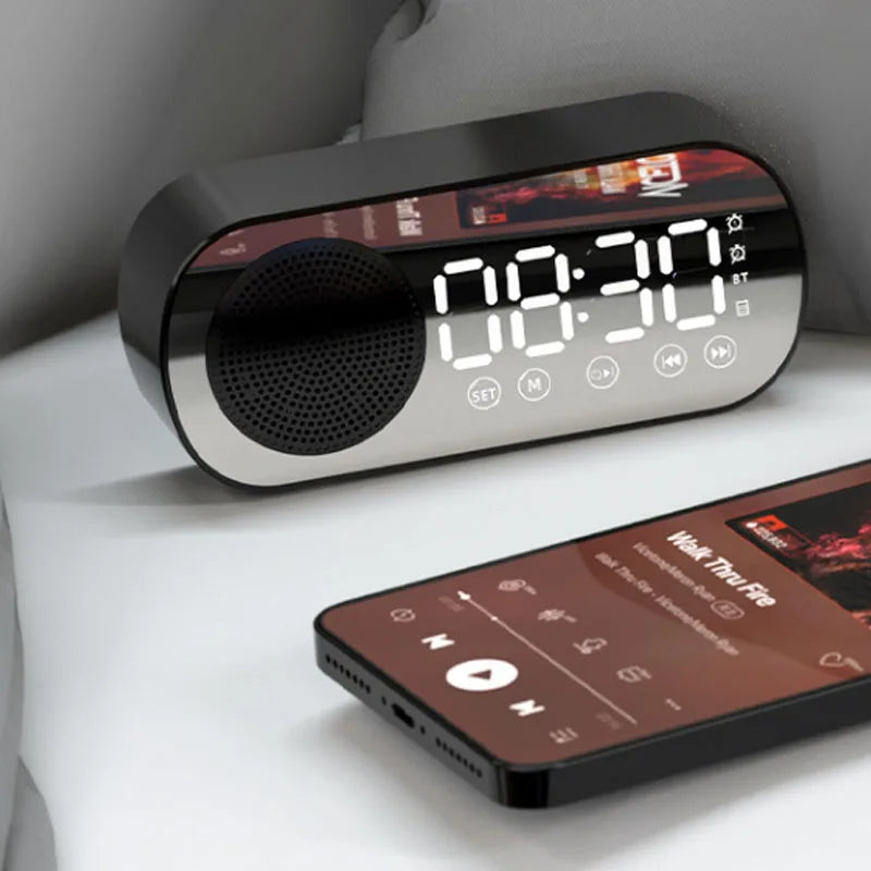 Compact Wireless Alarm Clock with Bluetooth Speaker