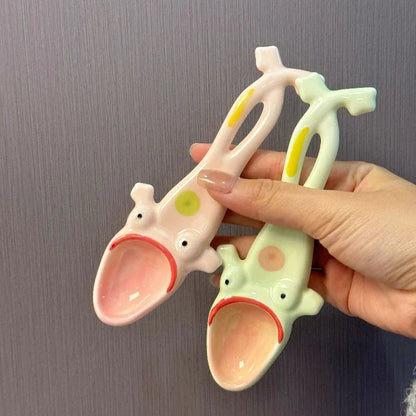 Quirky Green Frog Ceramic Serving Spoon