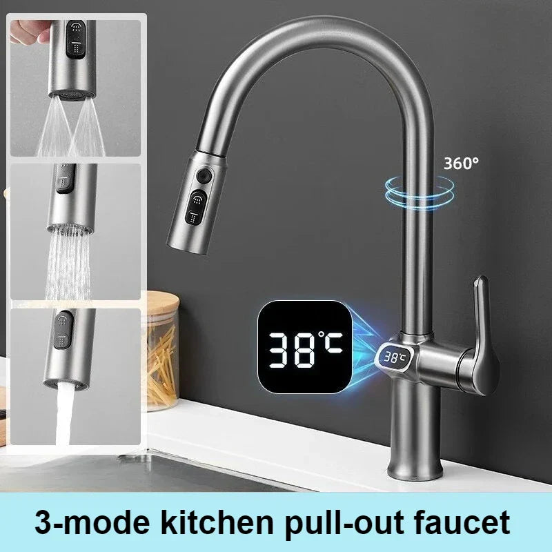 Smart Kitchen Faucet with Touch Screen and Rotating Spout