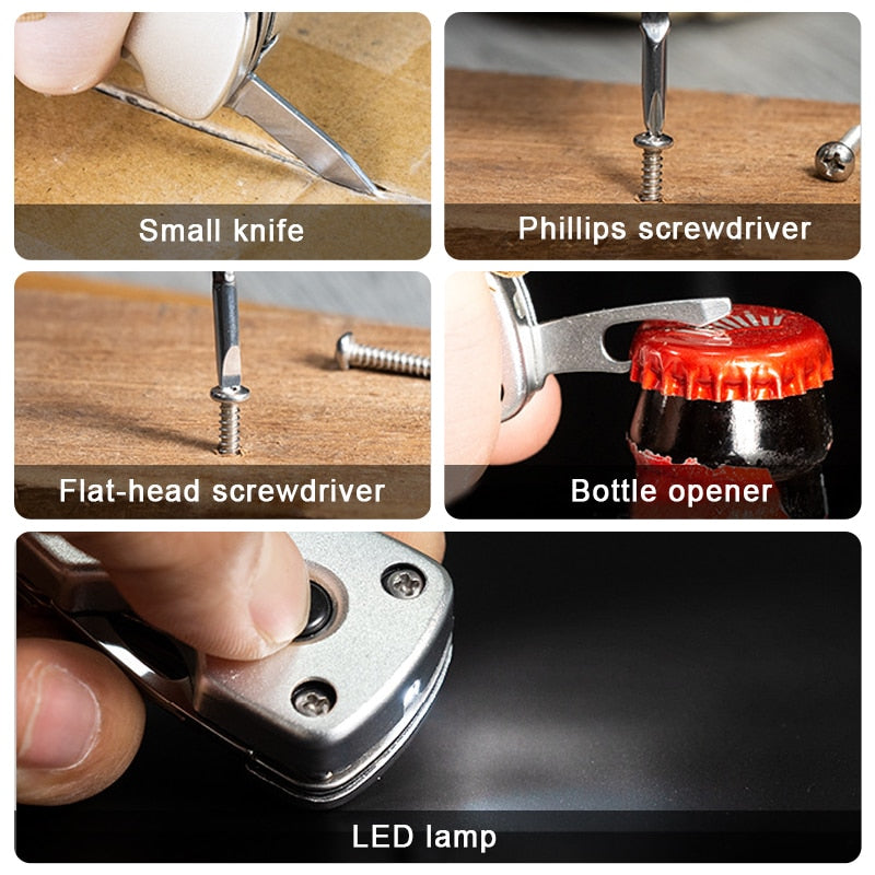 Portable 6in1 Multi Tool Keychain Stainless Steel
