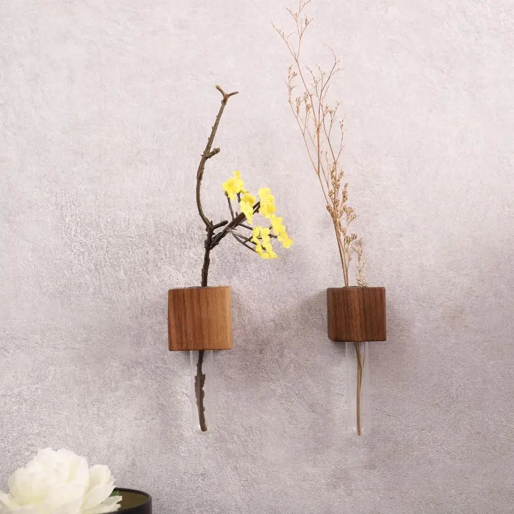 Natural Wood Floral Tube Vase