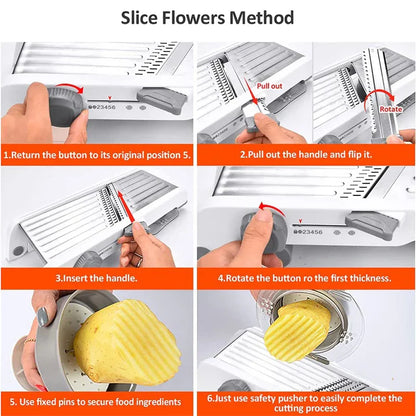 Easy Use 18-in-1 Veggie Slicer with Sharp Steel Blades