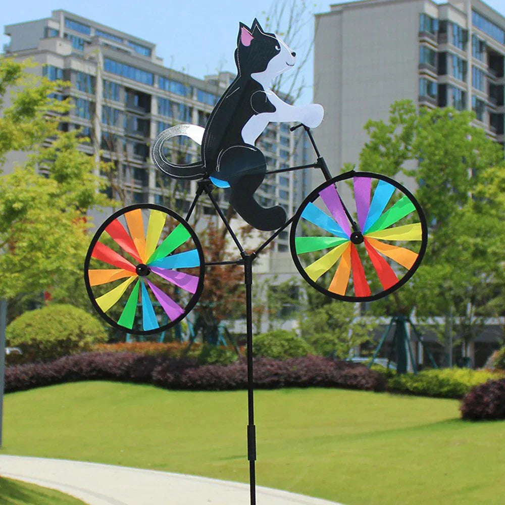 Colorful Cat Bike Garden Statue