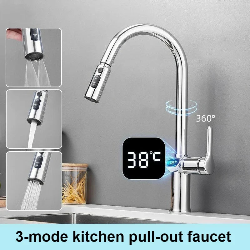 Smart Kitchen Faucet with Touch Screen and Rotating Spout