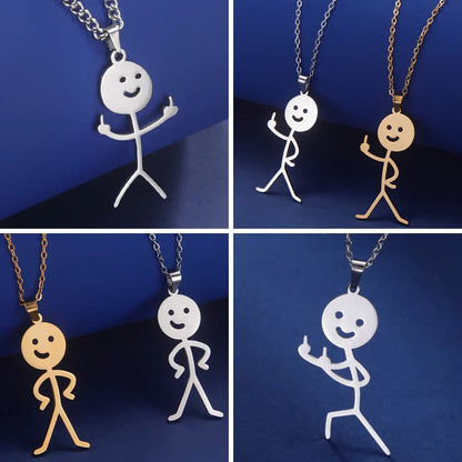 Fun Edgy Middle Finger Stick Figure Necklace