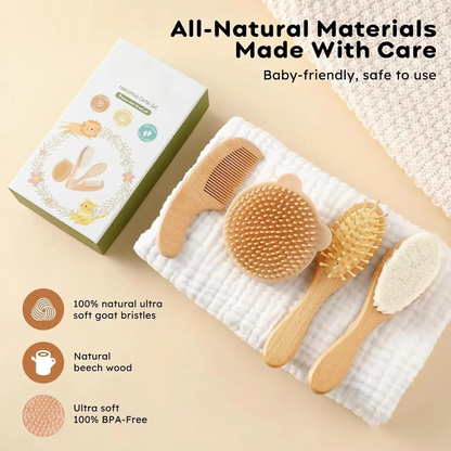 Gentle Wood Baby Hair Brush Set with Soft Bristles