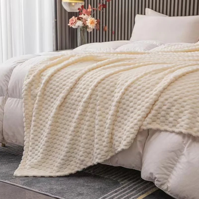Plush Checked Blanket Soft Warm Throw for Home