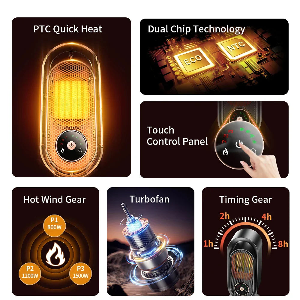 Compact 1000W Electric Space Heater for Home Office