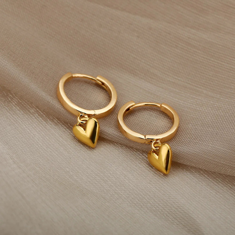 Delicate Heart Drop Huggie Hoop Earrings