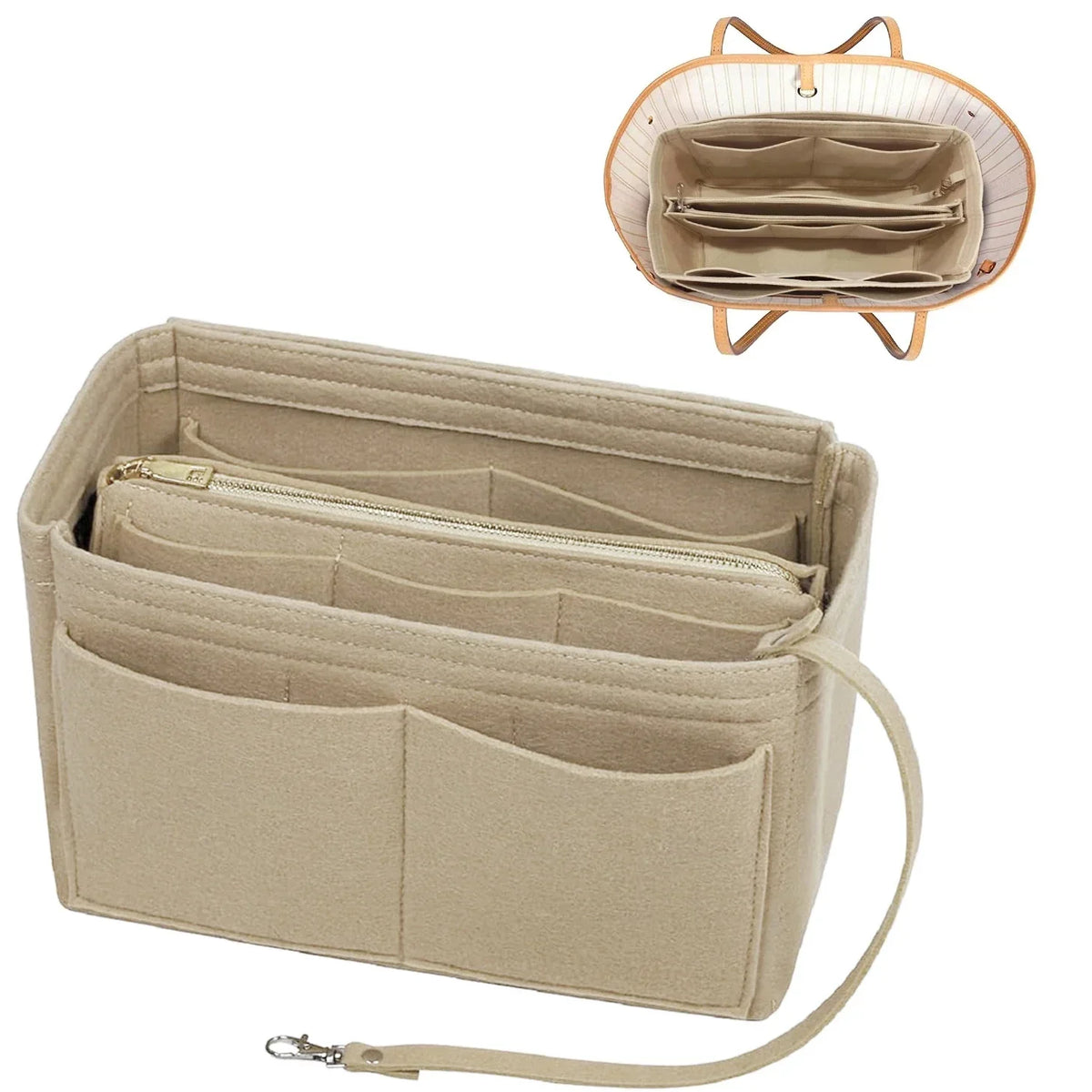 Premium Felt Handbag Organizer Insert with Zipper Pockets