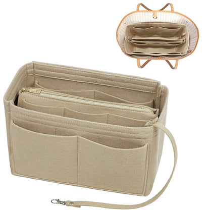 Premium Felt Handbag Organizer Insert with Zipper Pockets