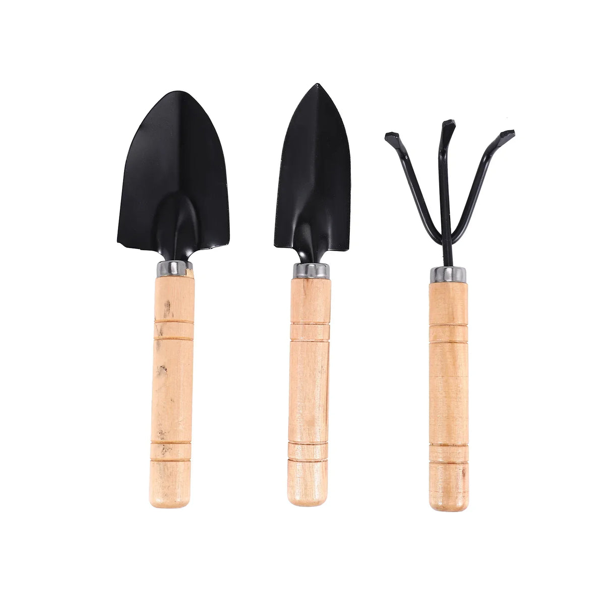 Compact 3pc Garden Tool Kit, Wooden Handle, Metal Tips