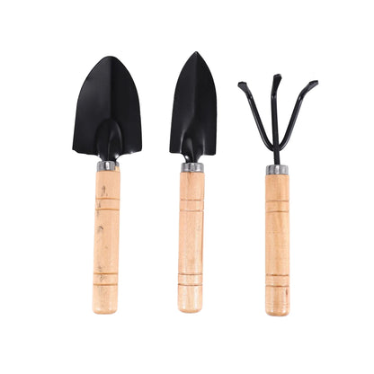 Compact 3pc Garden Tool Kit, Wooden Handle, Metal Tips