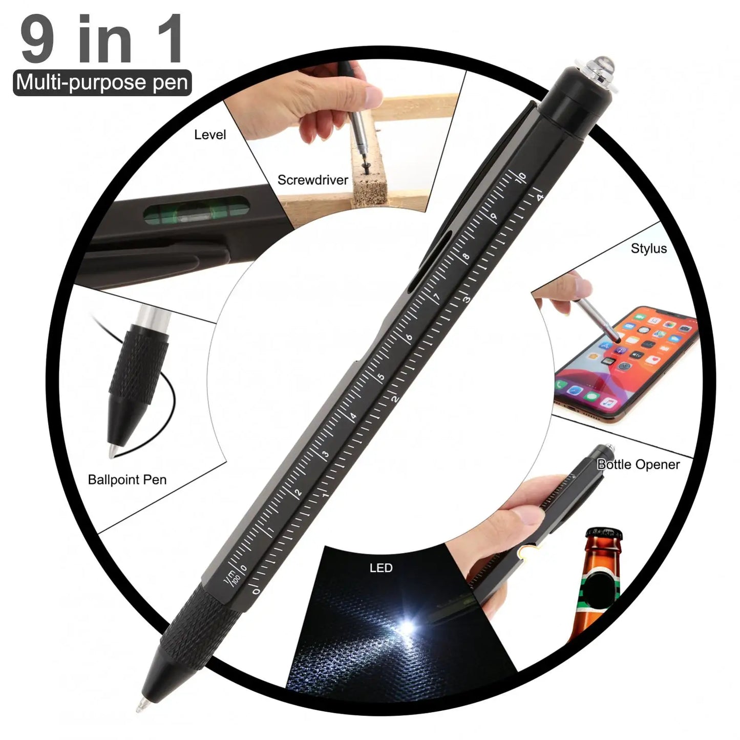 9in1 Multi Tool Stainless Steel Pocket Pen