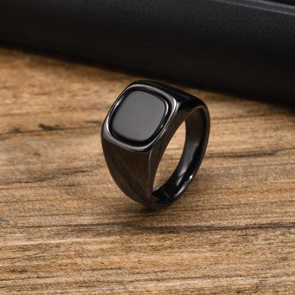 Edgy Dark Stone Steel Mens Ring