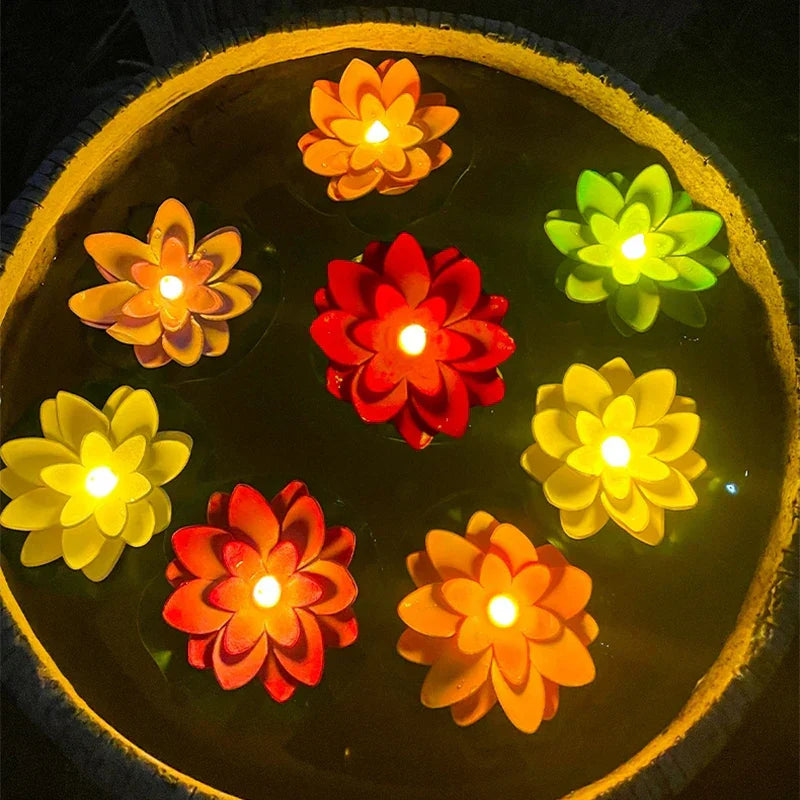 Floating Floral Pond Lamp with LED Sensor Light