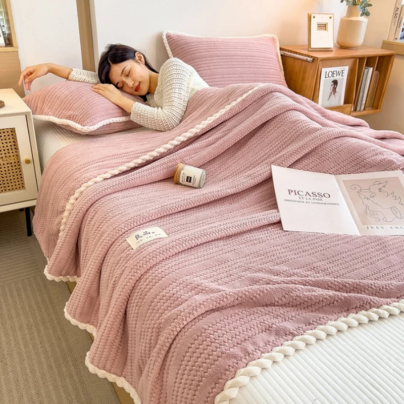Cozy Plush Throw Blanket Soft Checkered Design