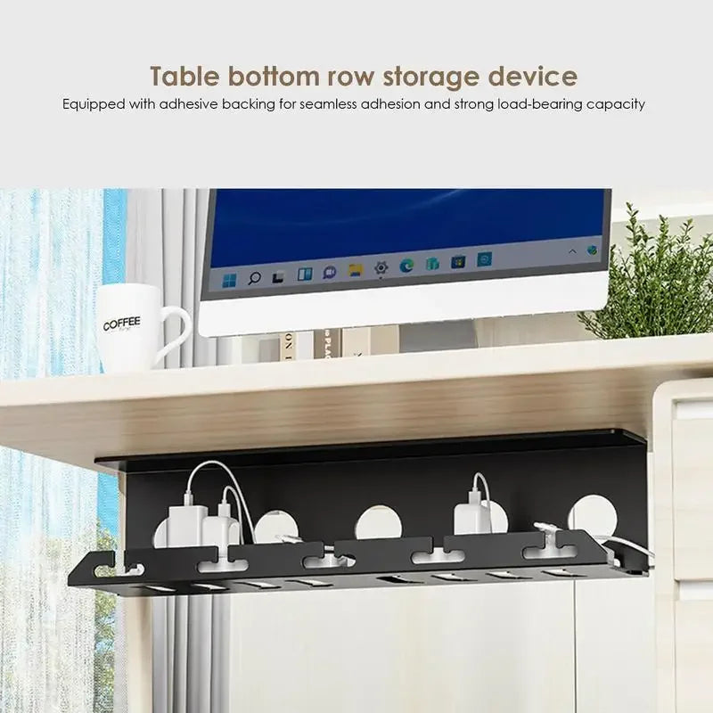 Space-Saving Under Desk Cable Organizer Black Steel Tray