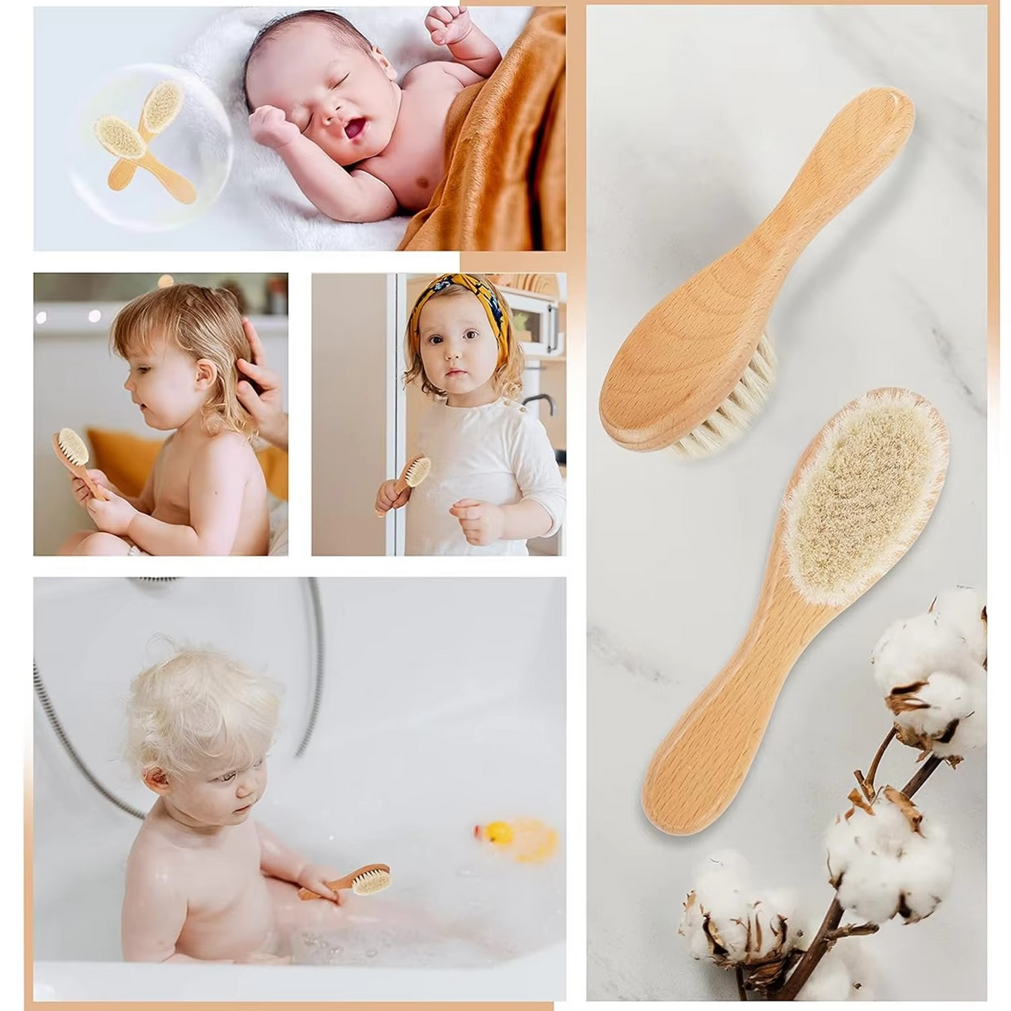 Gentle Wood Baby Hair Brush Set with Soft Bristles