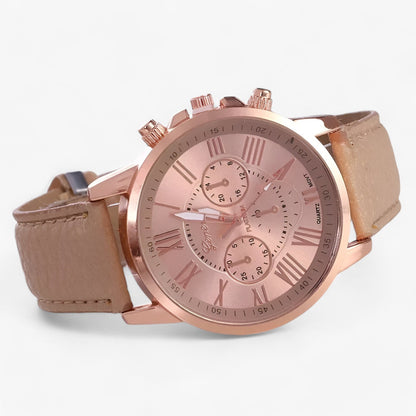 Waterproof Leather Strap Women's Watch 42mm